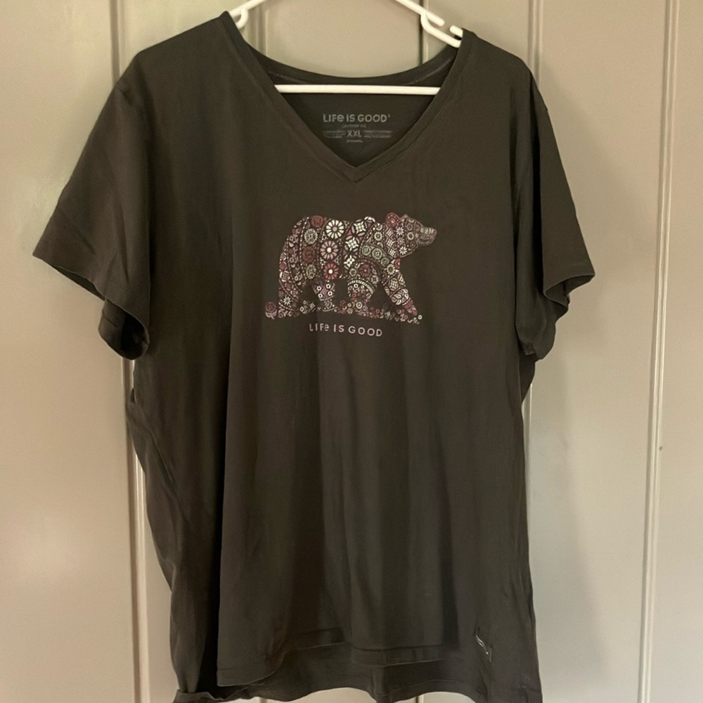 Life Is Good Charcoal T-Shirt with Bear Graphic